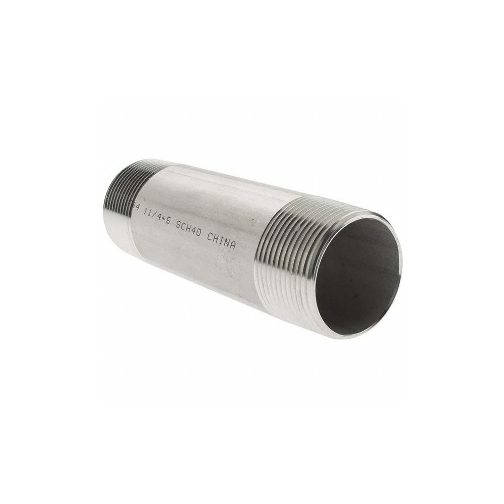 Value Collection Stainless Steel Pipe Nipple: 1-1/4" Pipe, Grade 304 & 304L - 4BN11/4*5
