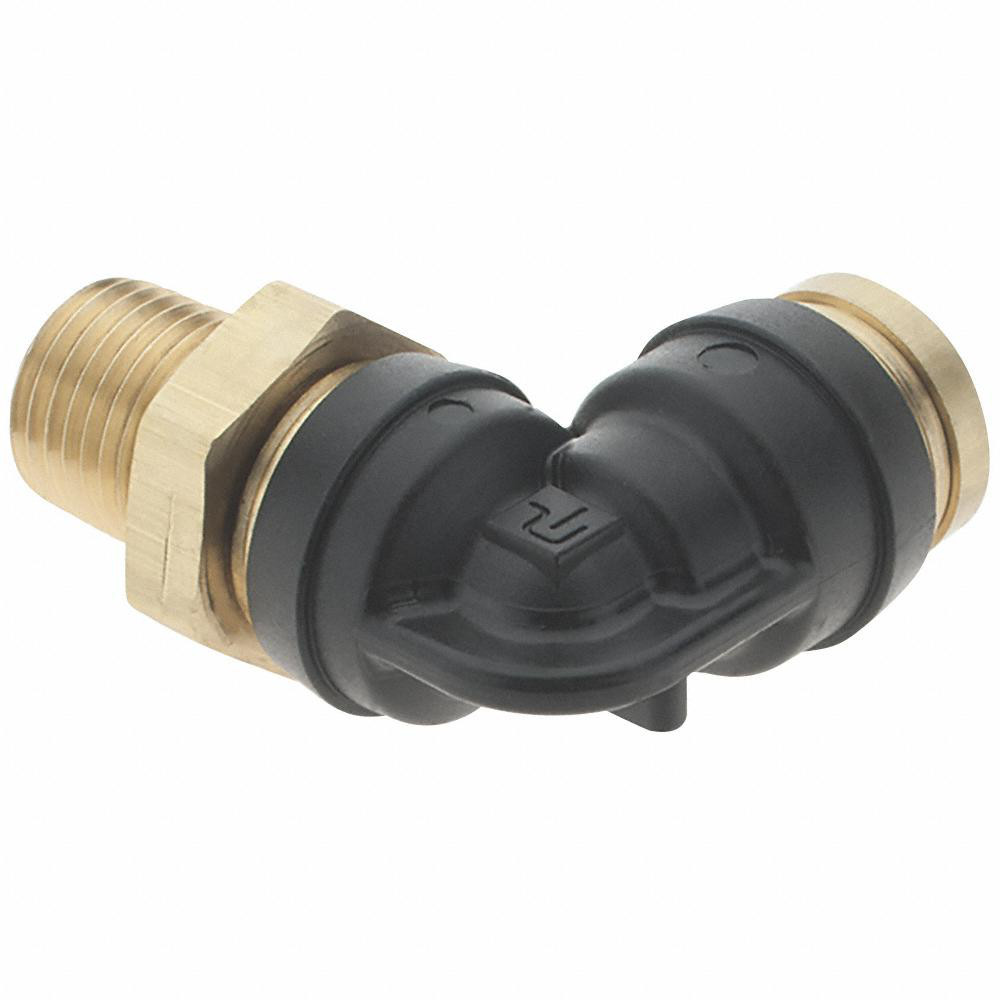 Parker Push-to-Connect Tube x MNPT x Tube x Male Fitting: 90 deg Swivel Elbow, 3/8" OD - PF-00057