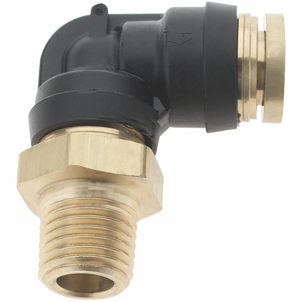 Parker Push-to-Connect Tube x MNPT x Tube x Male Fitting: 90 deg Swivel Elbow, 3/8" OD - PF-00057