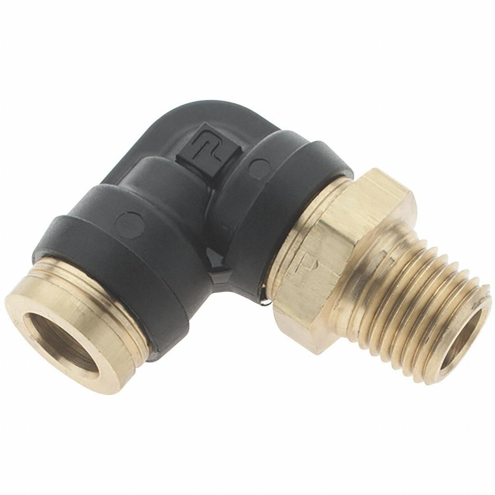 Parker Push-to-Connect Tube x MNPT x Tube x Male Fitting: 90 deg Swivel Elbow, 3/8" OD - PF-00057
