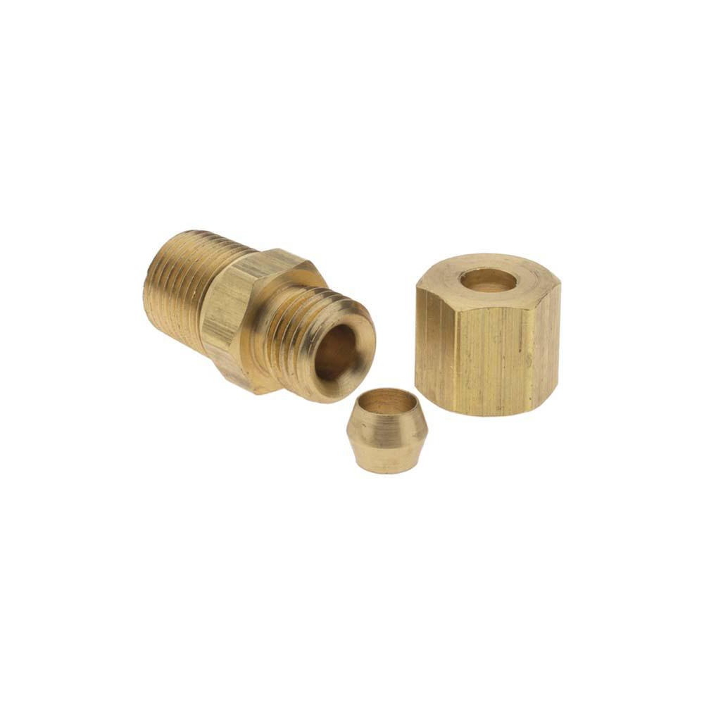 Parker Compression Tube Connector: 1/8-27, 3/16" Tube OD, Compression x MNPT - -11055-A