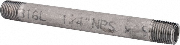 Merit Brass Stainless Steel Pipe Nipple: 1/4" Pipe, Grade 304 & 304L - 4004-500
