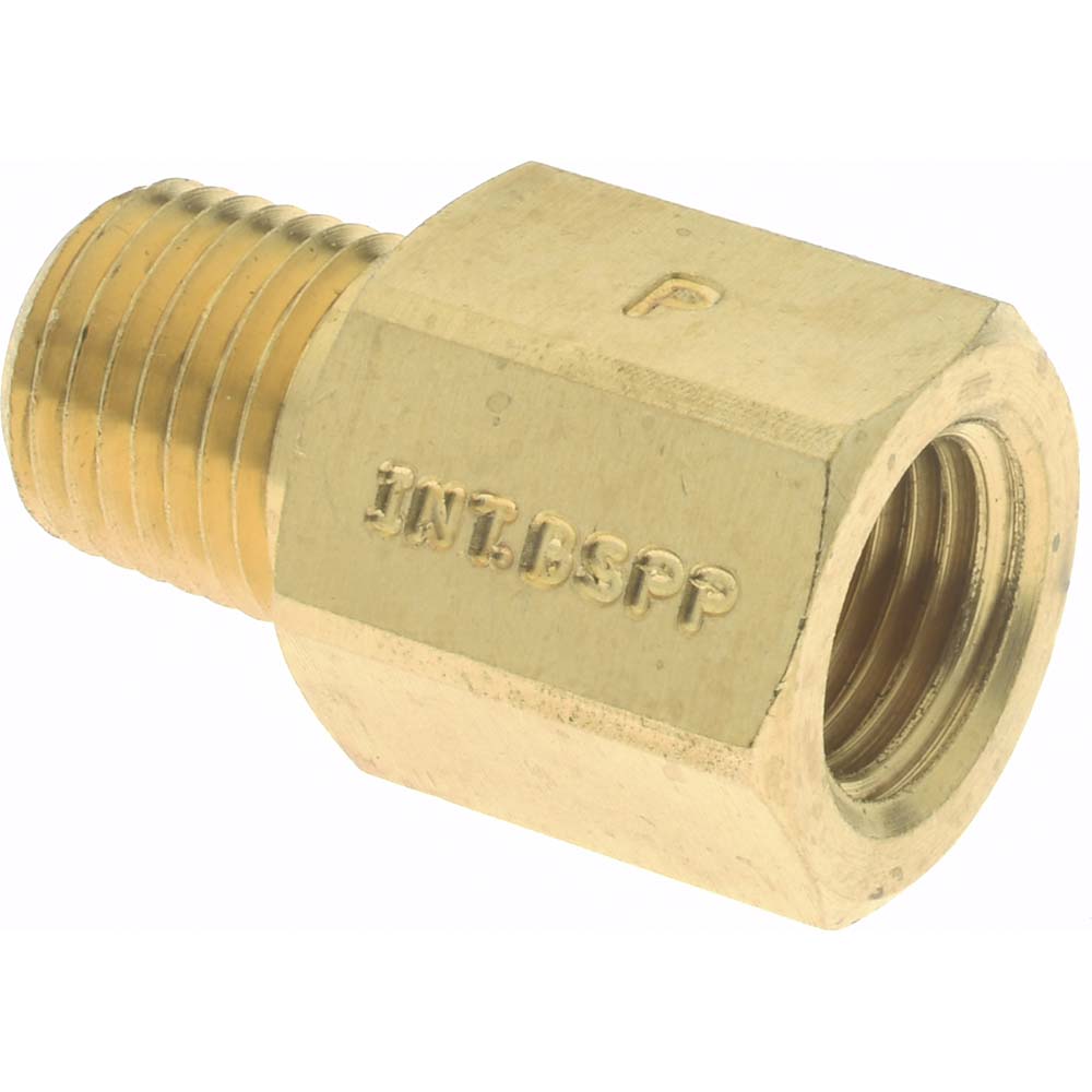 Parker Industrial Pipe Adapter: 1/4" Female Thread, 1/4" Male Thread, MNPTF x FBSPP - X1/4FHG4-B