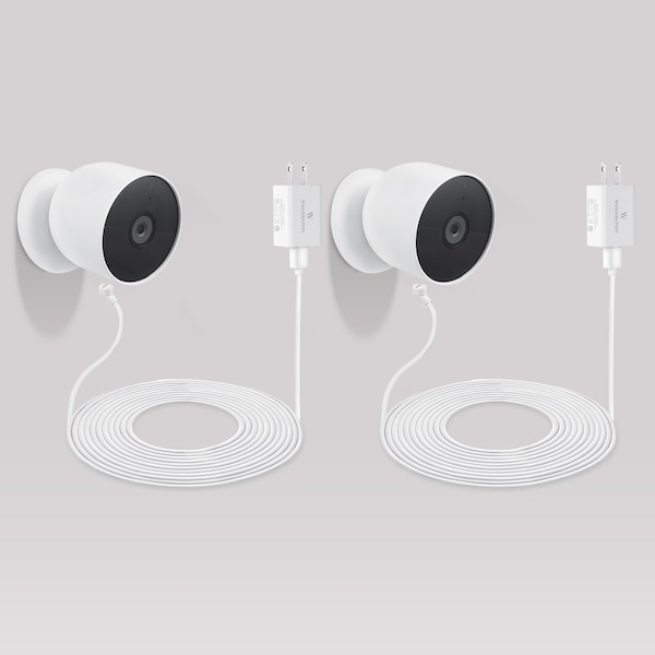 Wasserstein Pogo Pin Power Cable, 26ft, for Google Nest Cam Outdoor/Indoor, Battery, 2PK - NestCable26ftAdp2PKWhtUS