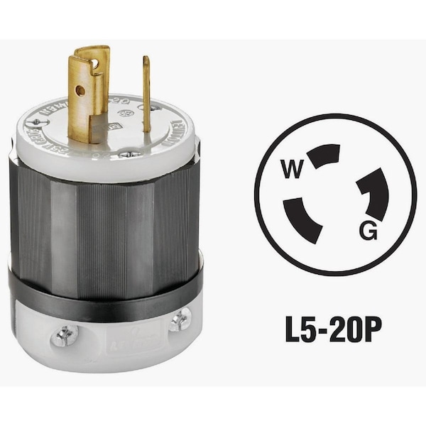 Leviton 20A 125V 3-Wire 2-Pole Industrial Grade Locking Cord Plug - 121-02311-0PB