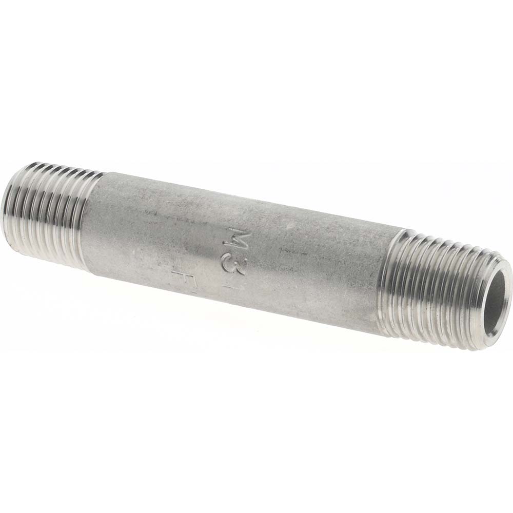 Merit Brass Stainless Steel Pipe Nipple: 1/8" Pipe, Grade 316 & 316L - 6502-001