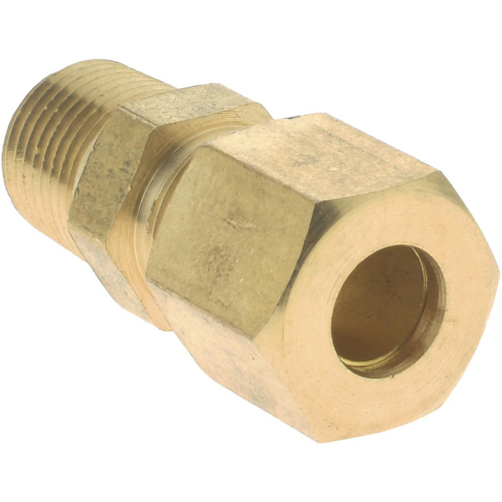 CerroBrass Compression Tube Connector: 7/16-24, 1/4" Tube OD, Compression x MNPT - 18179
