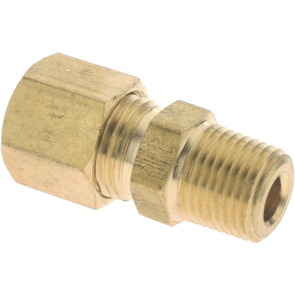 CerroBrass Compression Tube Connector: 7/16-24, 1/4" Tube OD, Compression x MNPT - 18179