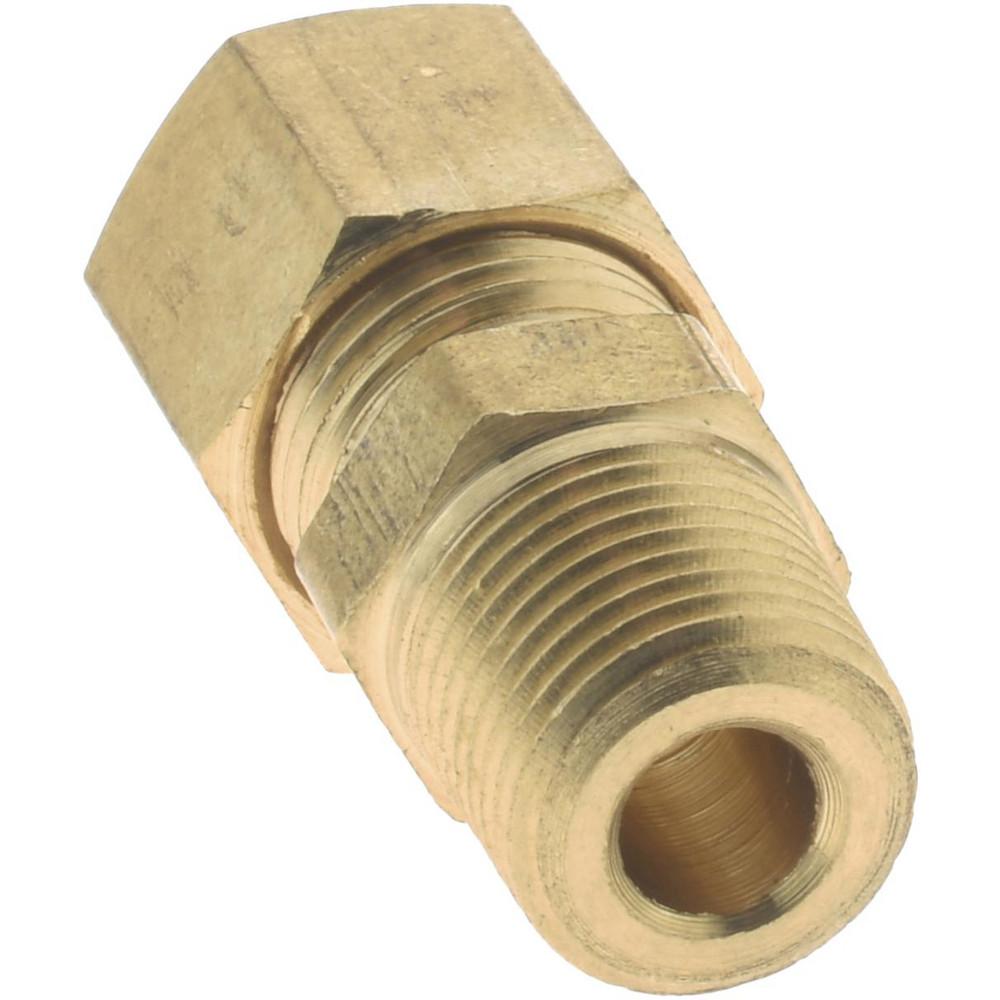 CerroBrass Compression Tube Connector: 7/16-24, 1/4" Tube OD, Compression x MNPT - 18179