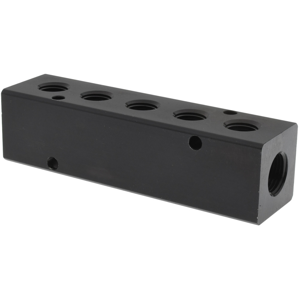 Made in USA Manifold: 3/8" Inlet, 1/4" Outlet, 2 Inlet Ports, 2 Outlet Ports, 2.37" OAL, 1.25" OAW, 1-1/4" OAH - PCM20-250-02B