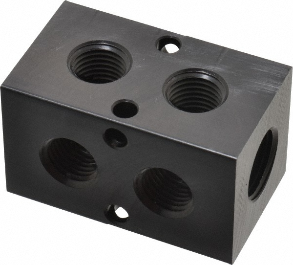 Made in USA Manifold: 3/8" Inlet, 1/4" Outlet, 2 Inlet Ports, 2 Outlet Ports, 2.37" OAL, 1.25" OAW, 1-1/4" OAH - PCM20-250-02B