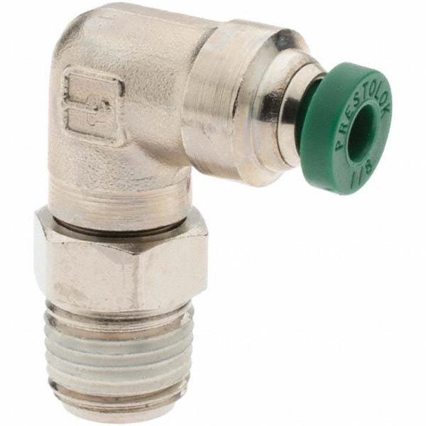 Parker Push-to-Connect Tube x MNPT x Tube x Male Fitting: Swivel Elbow, NPTF, 1/4" OD - 12545