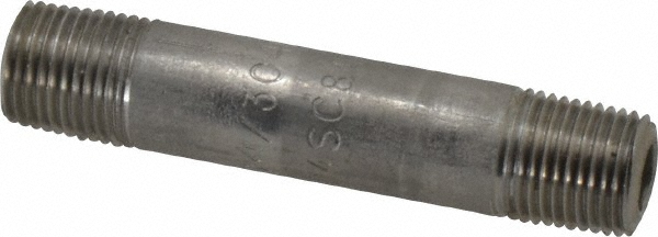 Merit Brass Stainless Steel Pipe Nipple: 1/8" Pipe, Grade 304 & 304L - 4502-200