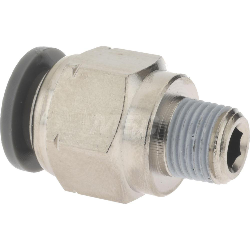 Norgren Push-to-Connect Tube x MNPT x Tube x Male Fitting: Straight Adapter, NPTF, 3/8" OD - C24250618