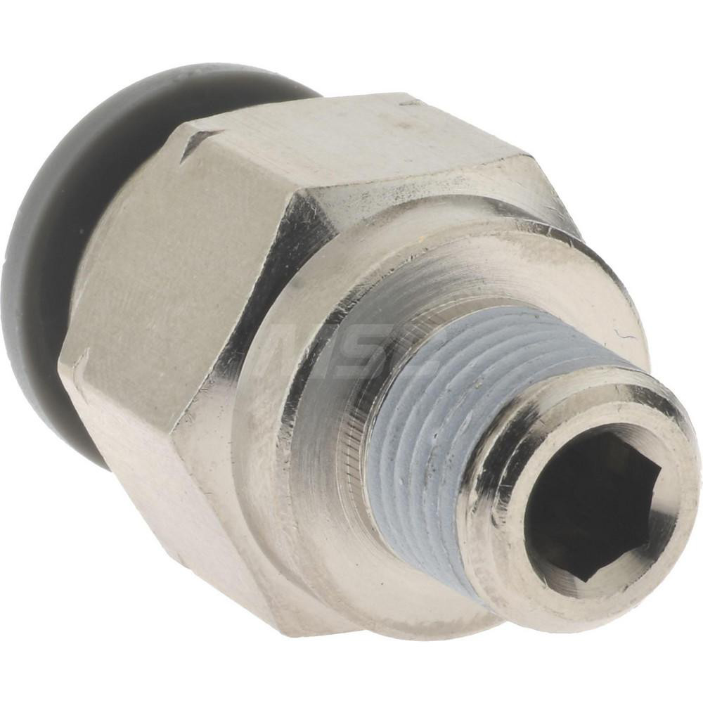 Norgren Push-to-Connect Tube x MNPT x Tube x Male Fitting: Straight Adapter, NPTF, 3/8" OD - C24250618