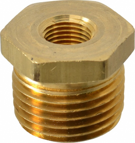 CerroBrass Industrial Pipe Bushing: 1/8" Female Thread, 1/4" Male Thread, MNPTF x FNPTF - 28102L