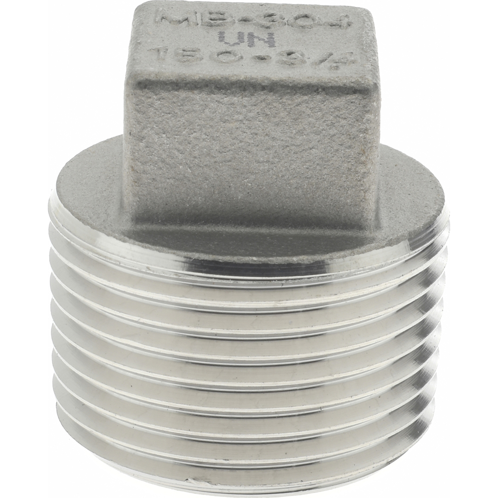 Merit Brass Pipe Square Head Plug: 3/4", 304 Stainless Steel - K417-12