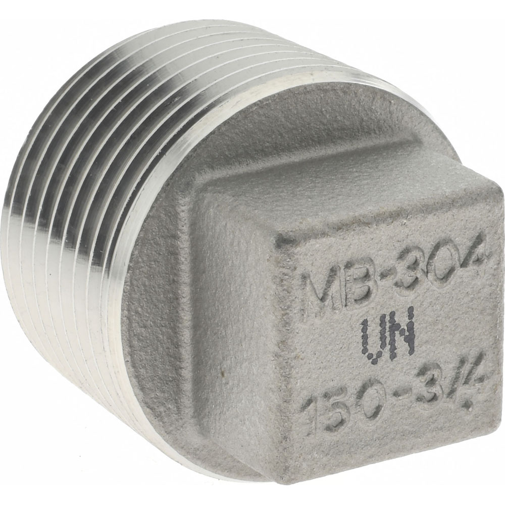 Merit Brass Pipe Square Head Plug: 3/4", 304 Stainless Steel - K417-12