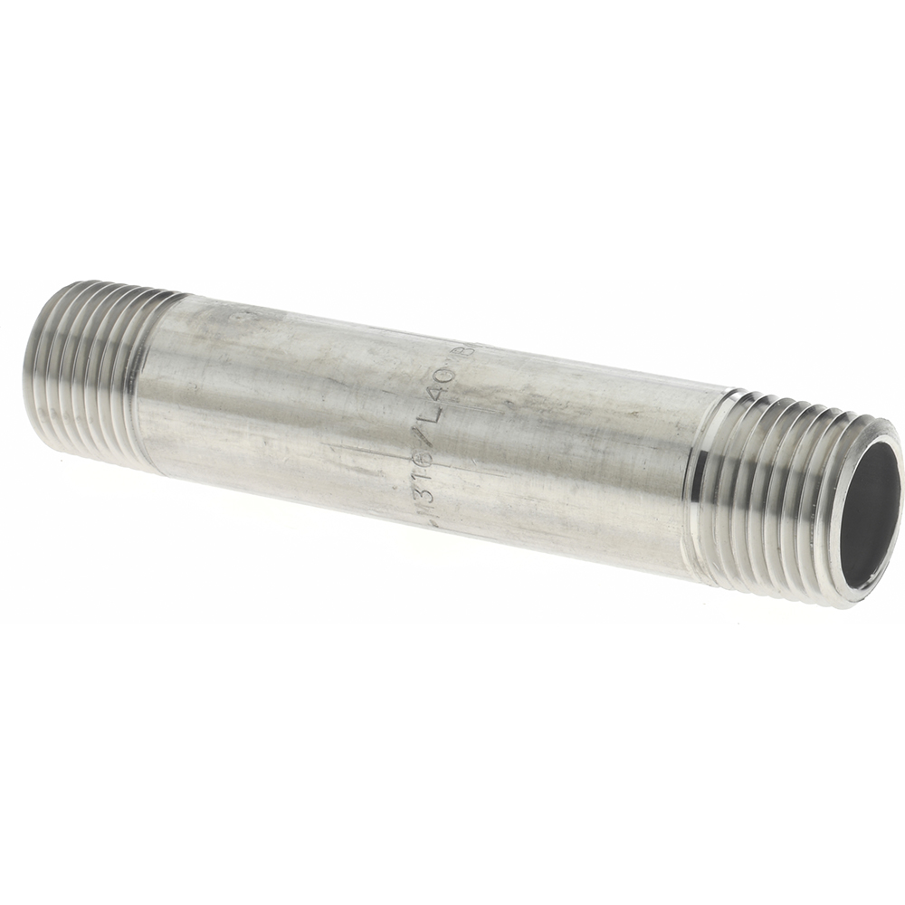 Merit Brass Stainless Steel Pipe Nipple: 1/2" Pipe, Grade 316 & 316L - 6008-400
