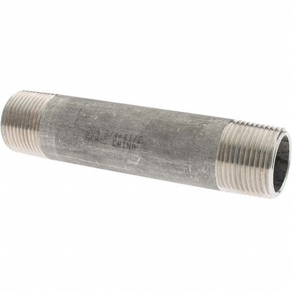 Merit Brass Stainless Steel Pipe Nipple: 3/4" Pipe, Grade 304 & 304L - 4012-450