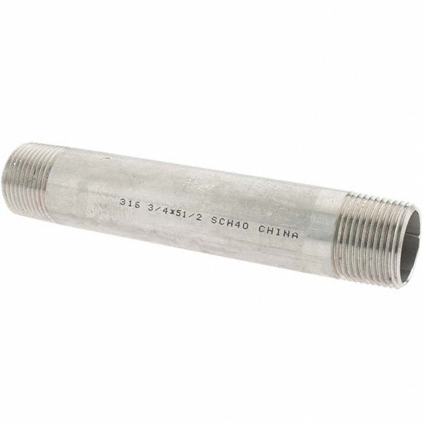 Merit Brass Stainless Steel Pipe Nipple: 3/4" Pipe, Grade 316 & 316L - 6012-550