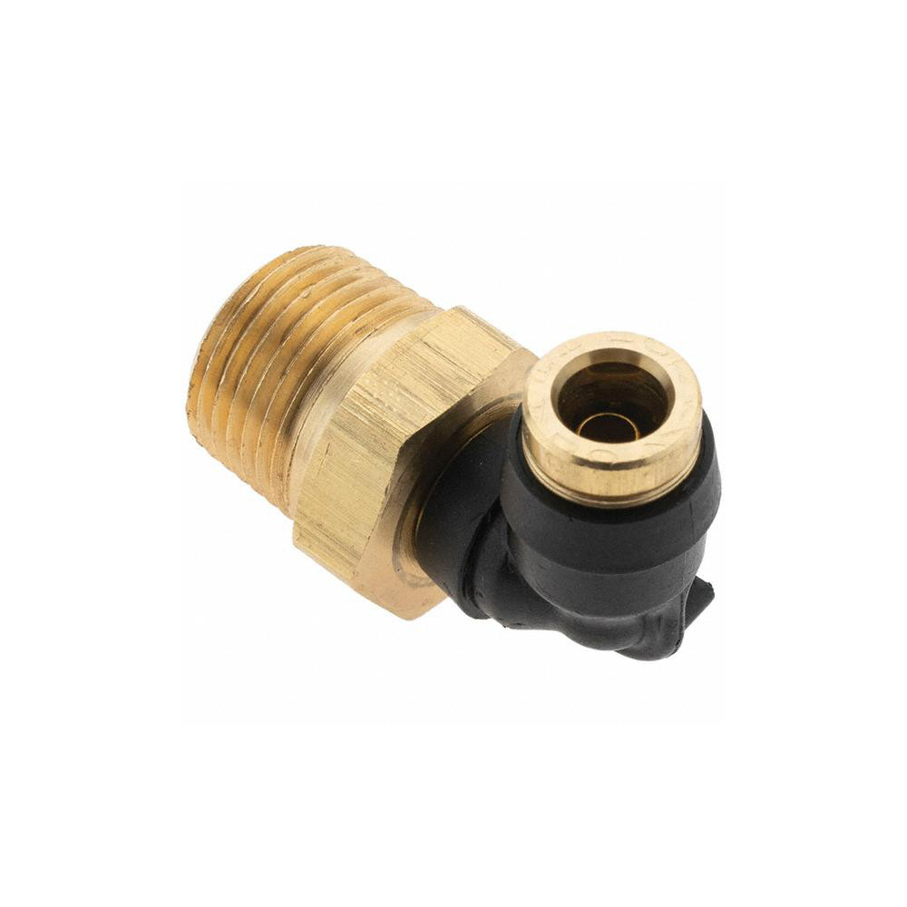Parker Push-to-Connect Tube x MNPT x Tube x Male Fitting: 90 deg Swivel Elbow, 1/4" OD - BD-PF-00055