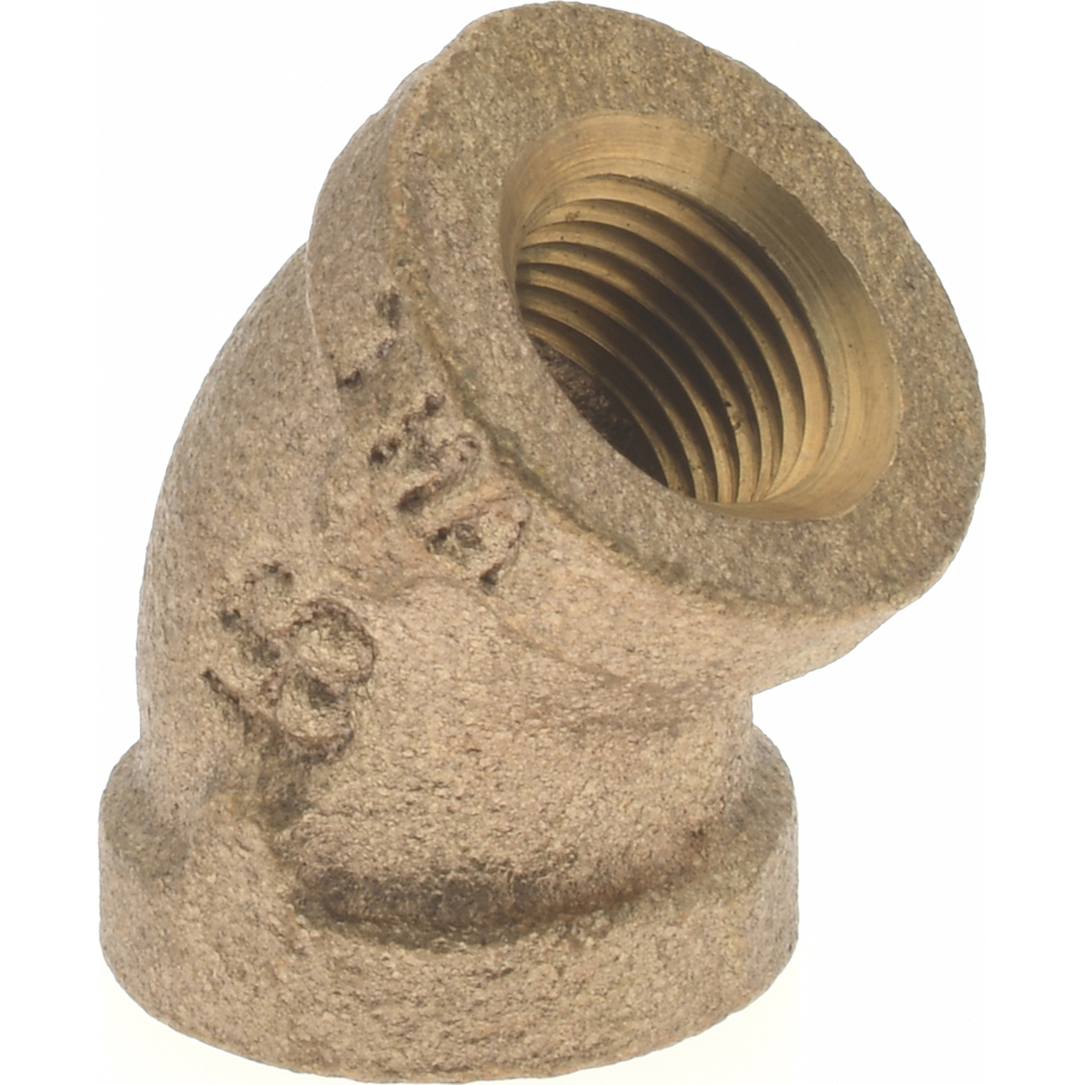 Merit Brass Brass Pipe 45 ° Elbow: 1/4" Fitting, Threaded, FNPT x FNPT, Class 125 - X102-04