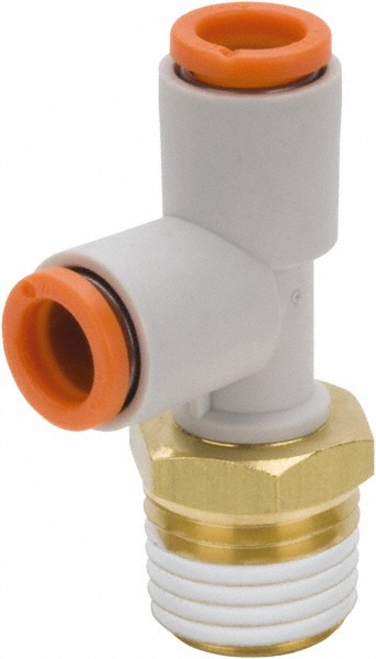 SMC PNEUMATICS Push-to-Connect Push-to-Connect Fitting: Run Tee, NPT, 1/2" OD - KQ2Y13-37AS