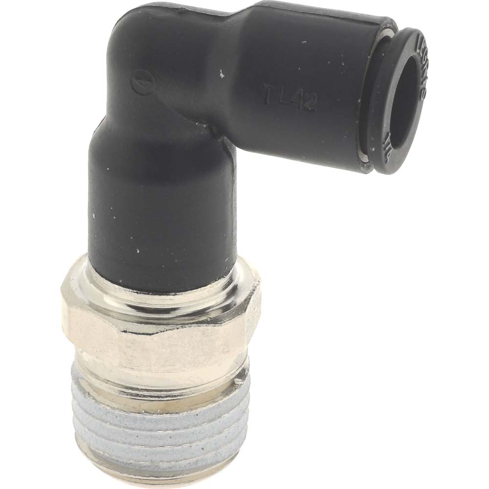Legris Push-to-Connect Tube x MNPT Fitting: Extended Elbow, NPT, 1/4" OD - 3129 56 14