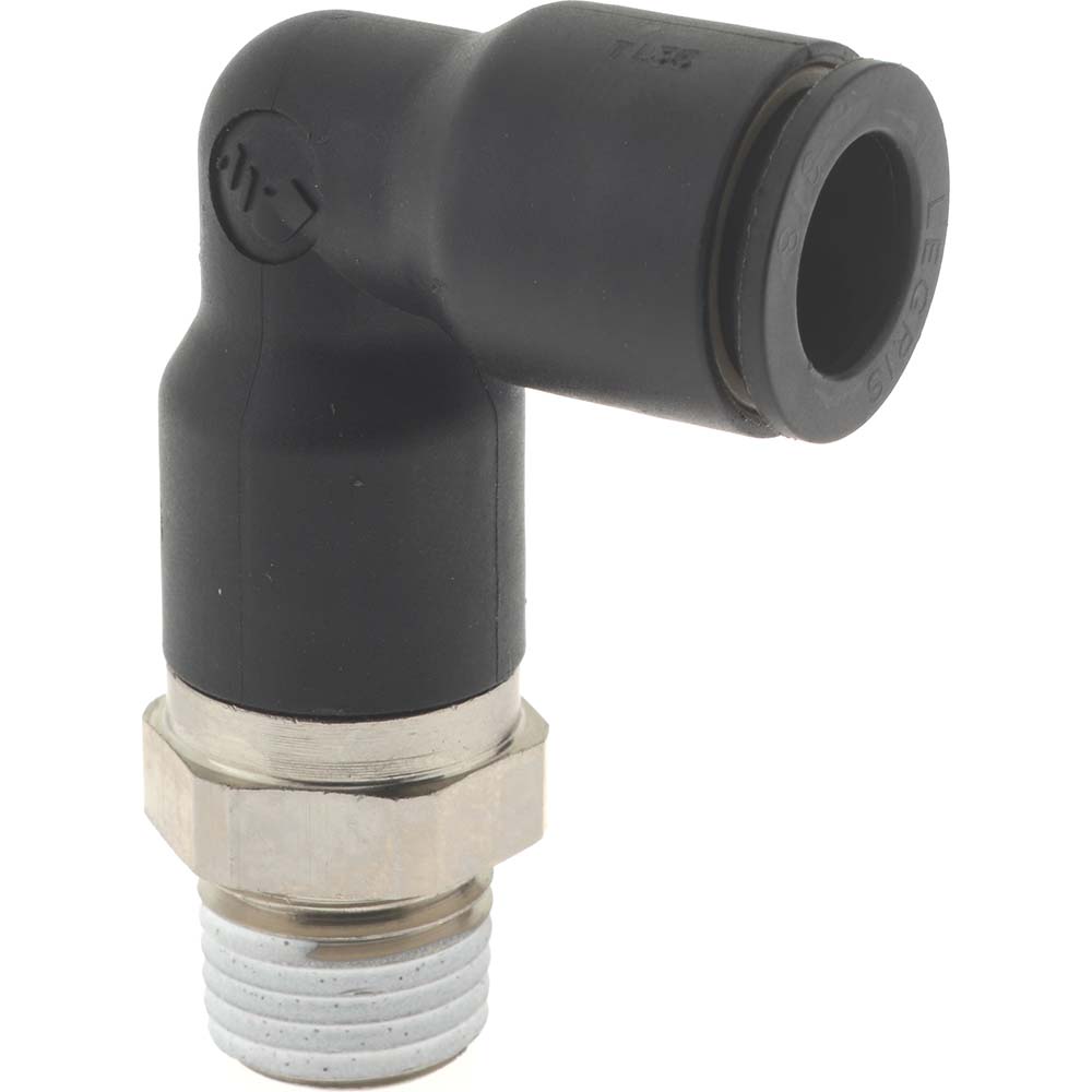 Legris Push-to-Connect Tube x MNPT Fitting: Extended Elbow, NPT, 1/4" OD - 3129 56 14
