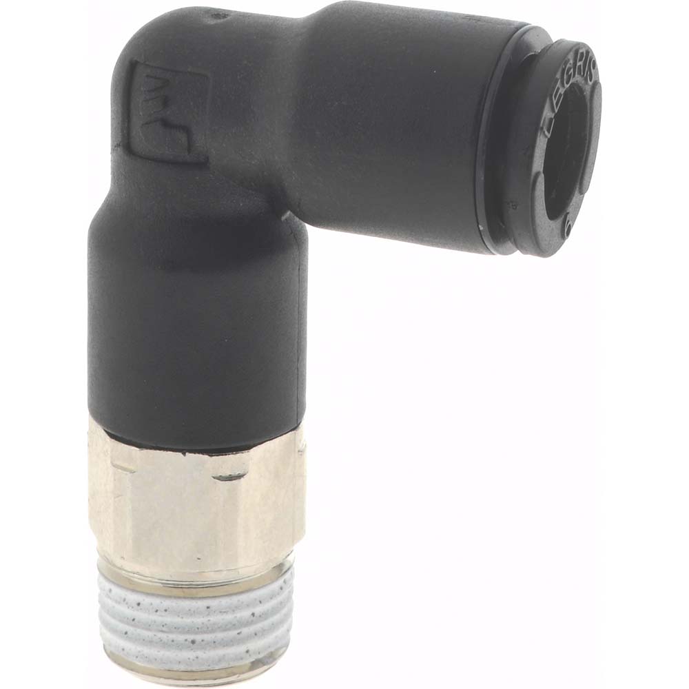 Legris Push-to-Connect Tube x MNPT Fitting: Extended Elbow, NPT, 1/4" OD - 3129 56 14