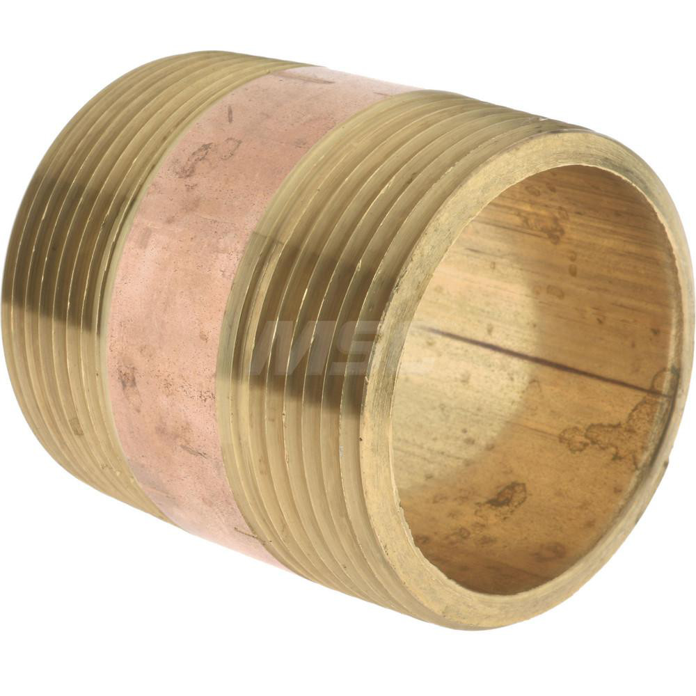 Merit Brass Brass Pipe Nipple: Threaded on Both Ends, 2" OAL, 1-1/2" NPT - 2124-200