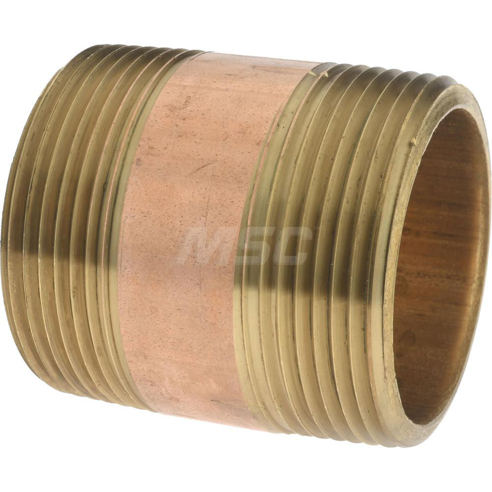 Merit Brass Brass Pipe Nipple: Threaded on Both Ends, 2" OAL, 1-1/2" NPT - 2124-200