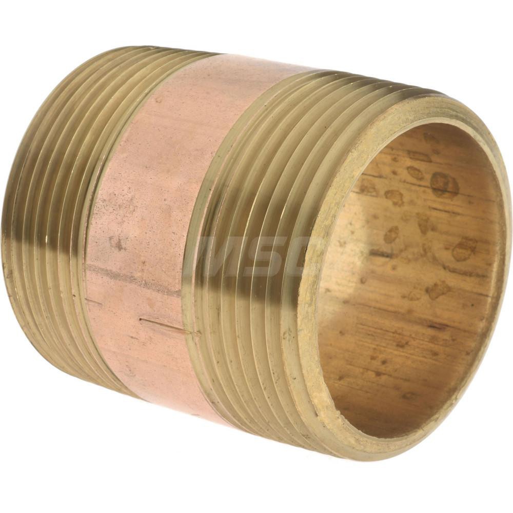 Merit Brass Brass Pipe Nipple: Threaded on Both Ends, 2" OAL, 1-1/2" NPT - 2124-200