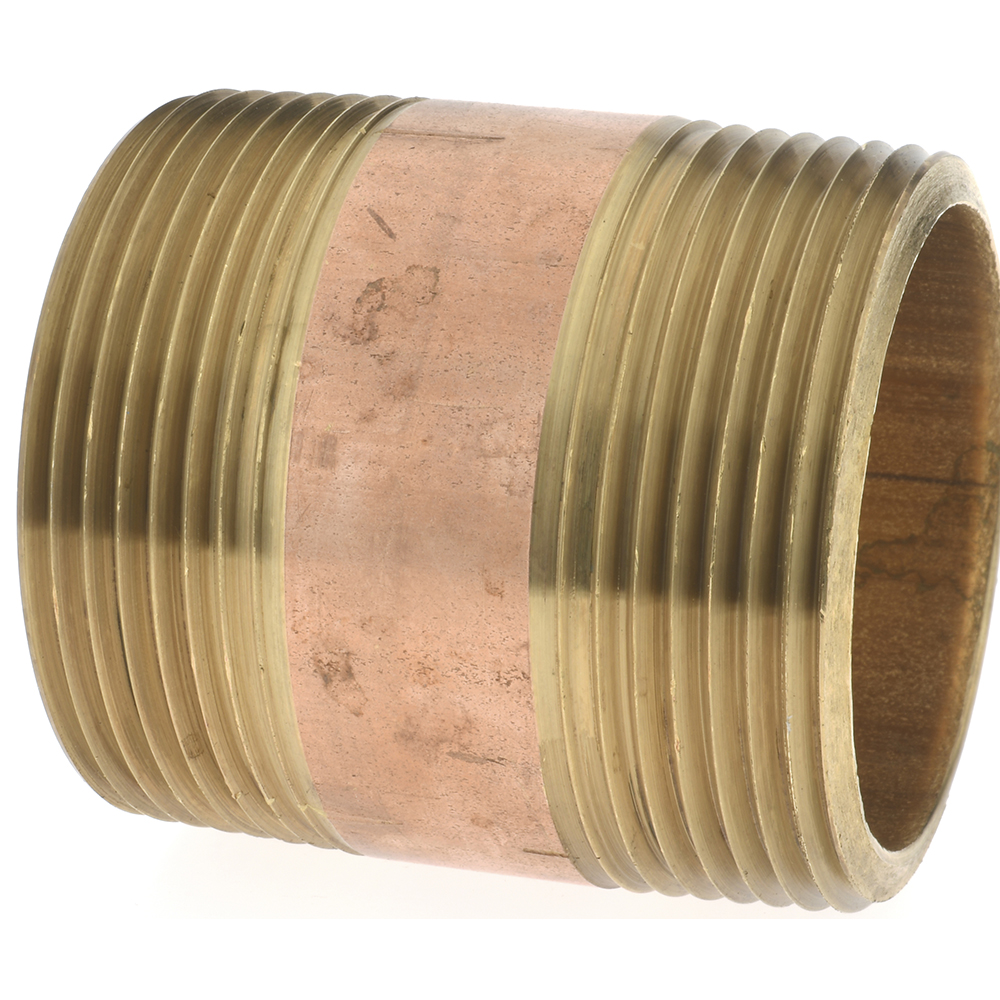 Merit Brass Brass Pipe Nipple: Threaded on Both Ends, 2" OAL, 1-1/2" NPT - 2124-200