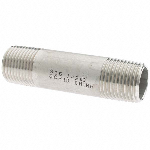 Merit Brass Stainless Steel Pipe Nipple: 1/2" Pipe, Grade 316 & 316L - 6008-300