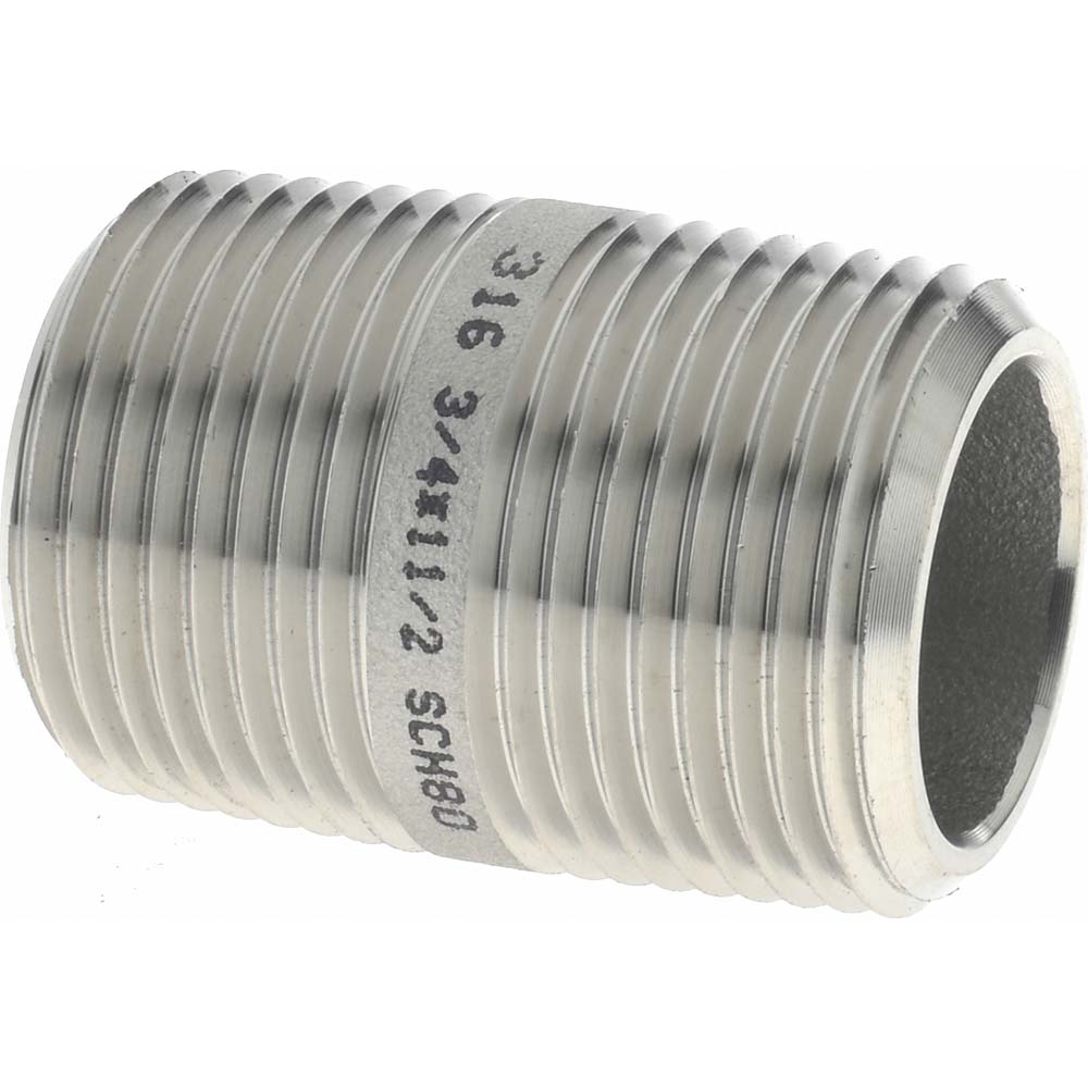 Merit Brass Stainless Steel Pipe Nipple: 3/4" Pipe, Grade 304 & 304L - 4512-600