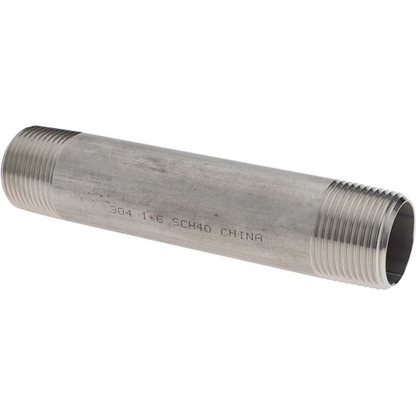 Merit Brass Stainless Steel Pipe Nipple: 1" Pipe, Grade 304 & 304L - 4016-600