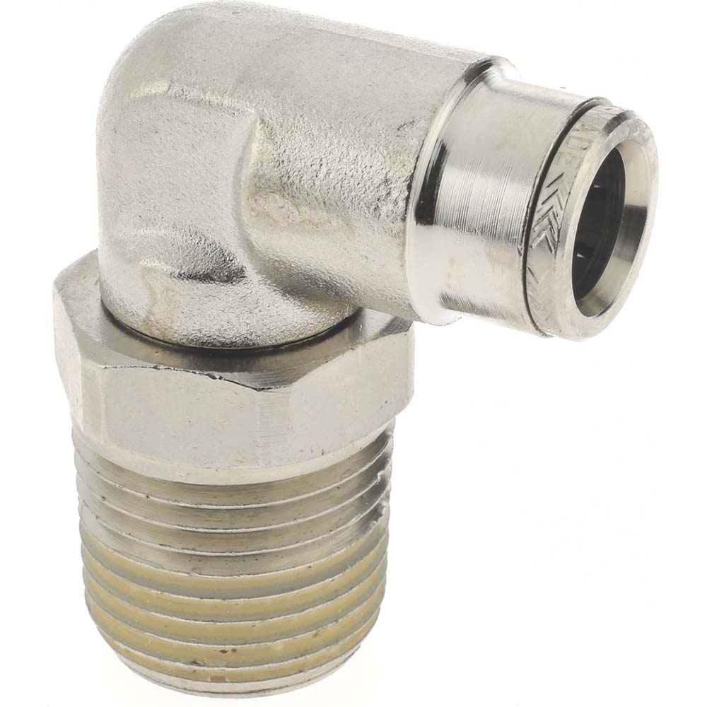 Norgren Push-to-Connect Tube x MNPT x Tube x Male Fitting: Swivel Elbow, NPTF, 3/8" OD - 124470648