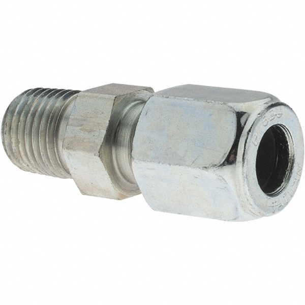 Parker Flareless Bite-Type Tube Male Connector: 1/2" NPTF, 1/2" Tube OD, Steel - 8-8 FBU-S
