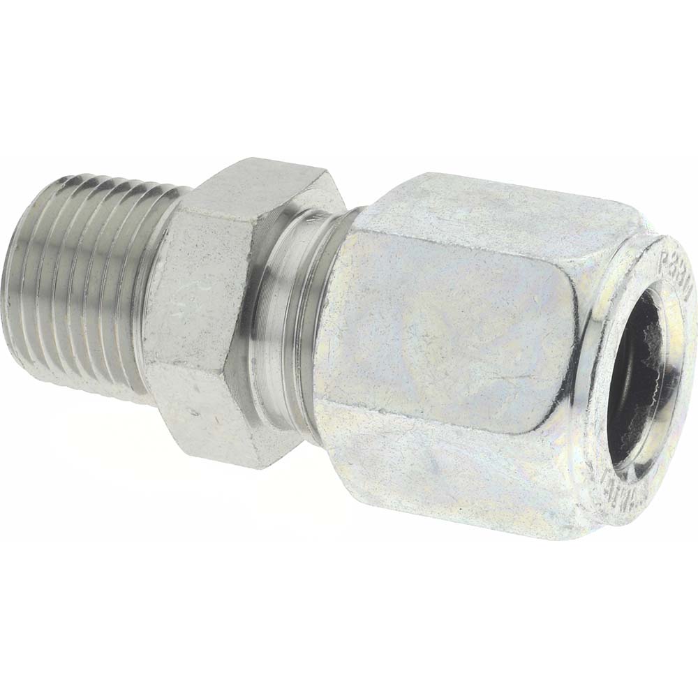 Parker Flareless Bite-Type Tube Male Connector: 1/2" NPTF, 1/2" Tube OD, Steel - 8-8 FBU-S