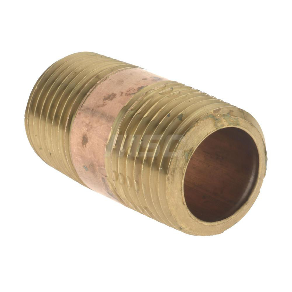Merit Brass Brass Pipe Nipple: Threaded on Both Ends, 1-1/2" OAL, 1/2" NPT - 2108-150