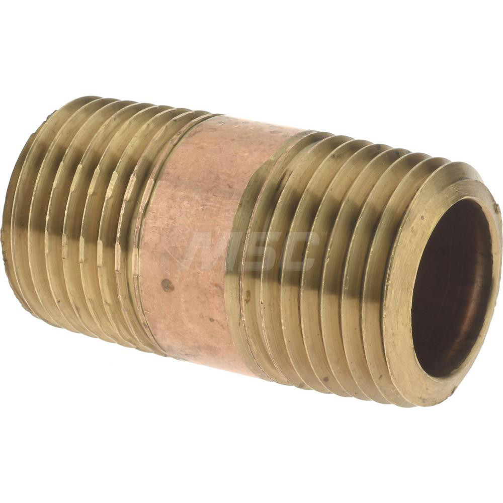 Merit Brass Brass Pipe Nipple: Threaded on Both Ends, 1-1/2" OAL, 1/2" NPT - 2108-150