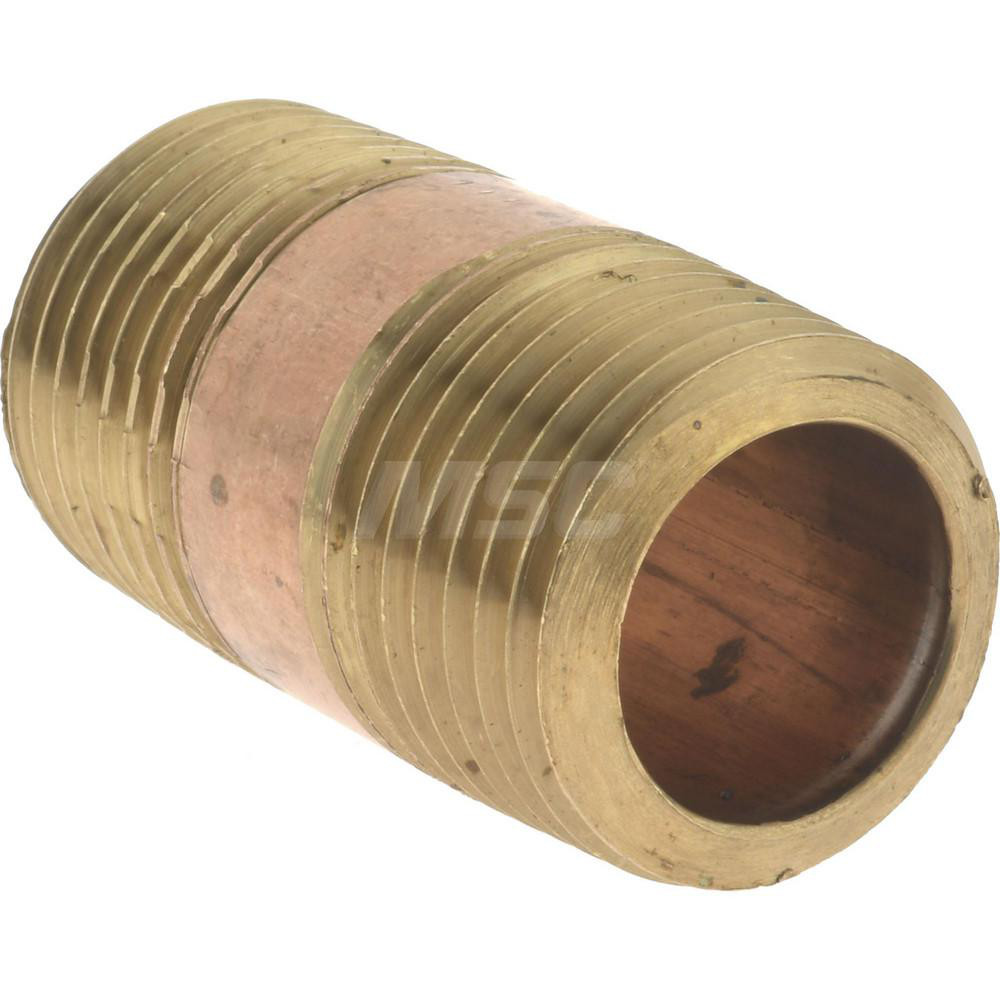Merit Brass Brass Pipe Nipple: Threaded on Both Ends, 1-1/2" OAL, 1/2" NPT - 2108-150