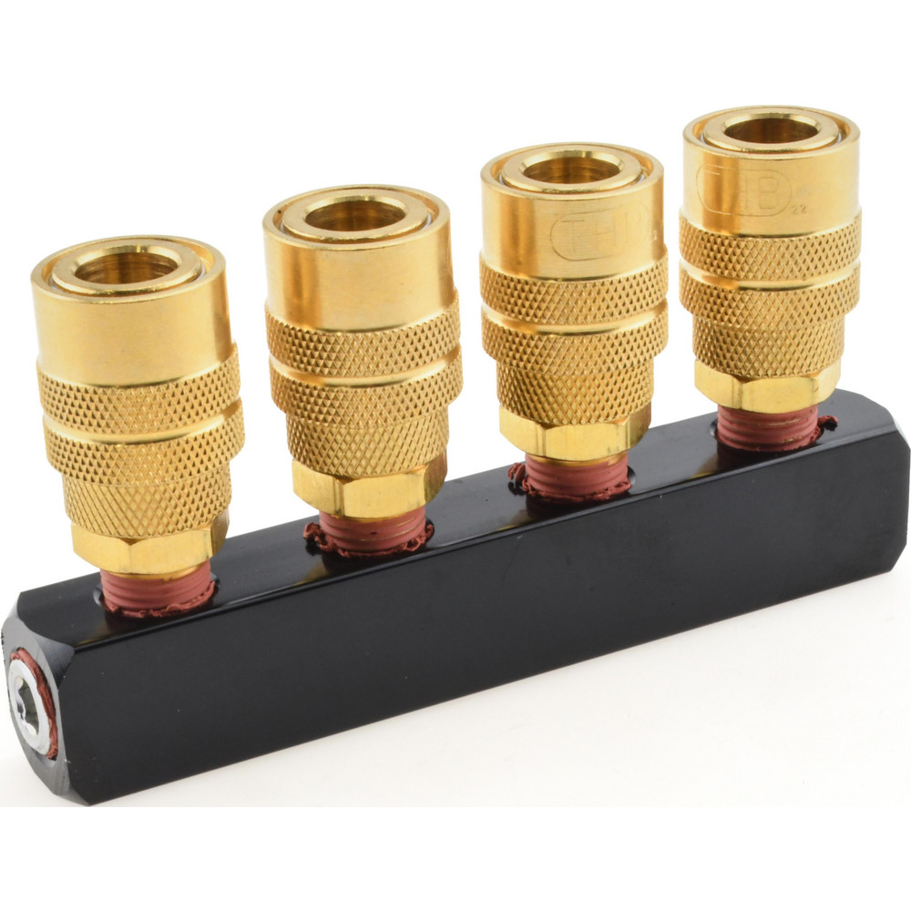 SMC PNEUMATICS Manifold: 3/8" Inlet, 1/4" Outlet, 2 Inlet Ports, 10 Outlet Ports - KM11-07-11-10