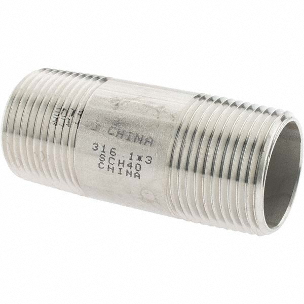 Merit Brass Stainless Steel Pipe Nipple: 1" Pipe, Grade 316 & 316L - 6016-300