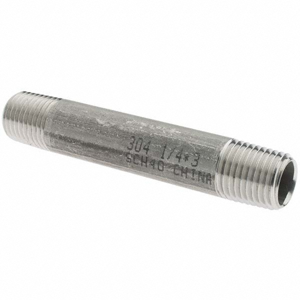 Merit Brass Stainless Steel Pipe Nipple: 1/4" Pipe, 3" Long, Grade 304 & 304L - 4004-300