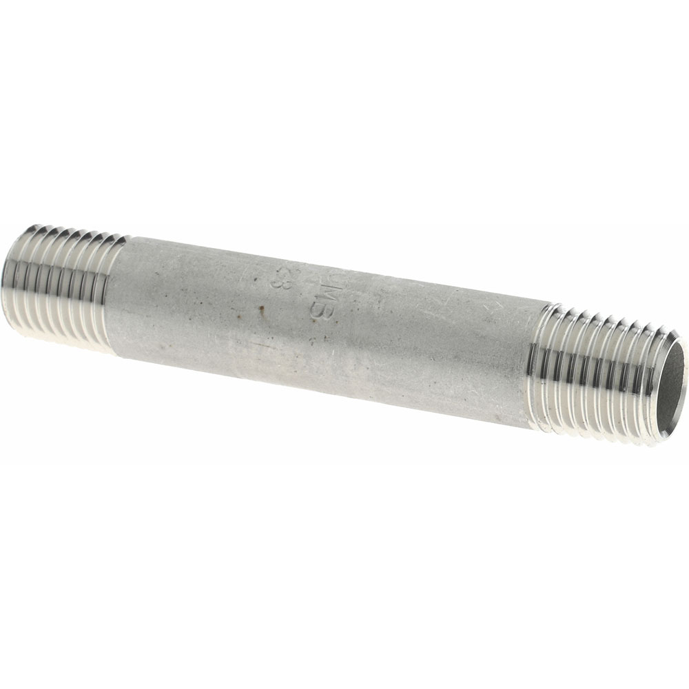 Merit Brass Stainless Steel Pipe Nipple: 1/4" Pipe, 3" Long, Grade 304 & 304L - 4004-300