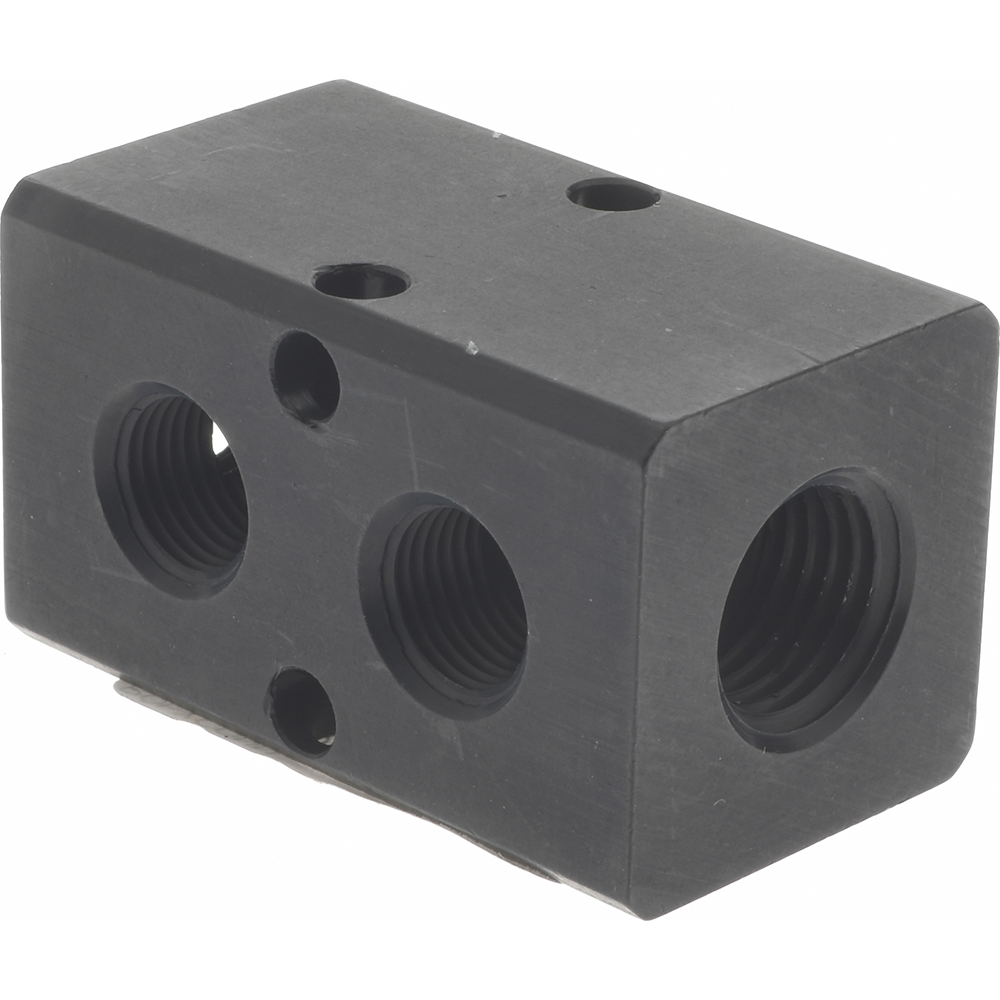 Made in USA Manifold: 1/4" Inlet, 1/8" Outlet, 2 Inlet Ports, 10 Outlet Ports, 7.75" OAL, 1" OAW, 1" OAH - PCM10-125-10B