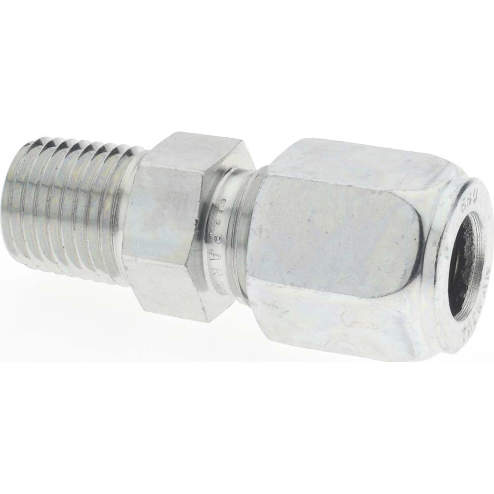Parker Flareless Bite-Type Tube Male Connector: 3/8" NPTF, 3/8" Tube OD, Steel - 6-6 FBU-S